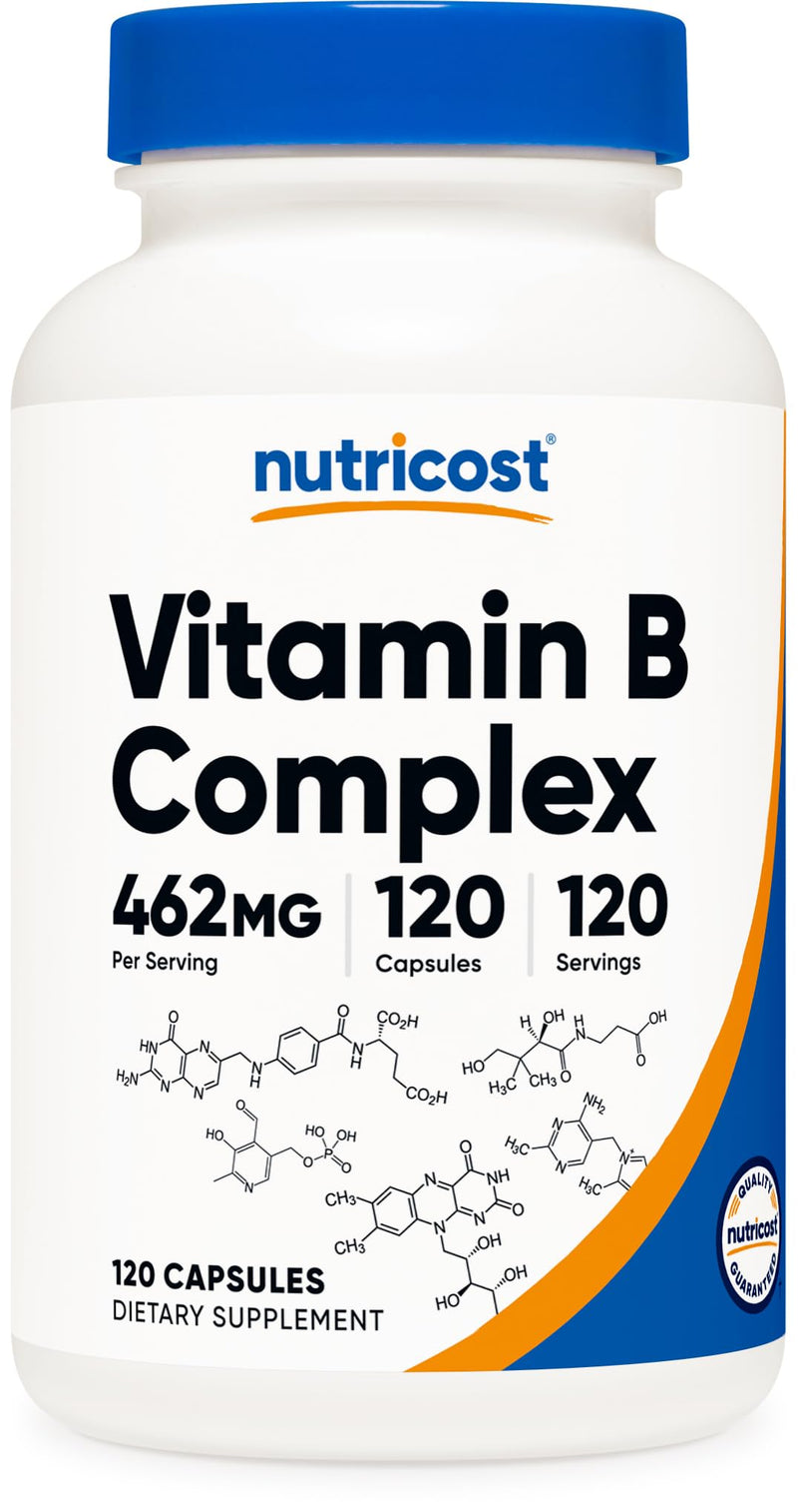 [Australia] - Nutricost High Potency Vitamin B Complex 462mg, 120 Capsules - with Vitamin C - Energy Complex 120 Count (Pack of 1) 
