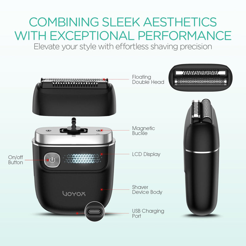 VOYOR Foil Shaver 2 in 1 Double Shavers for Men,Portable Electric Razor with Rechargeable Foil Razor Multifunction Grooming Barber Shaver IPX6 Washable Travel Shavers ER300 (Black) Black