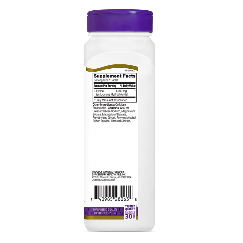 [Australia] - 21st Century Healthcare L-Lysine 1000 mg, 90 Count Tablets 