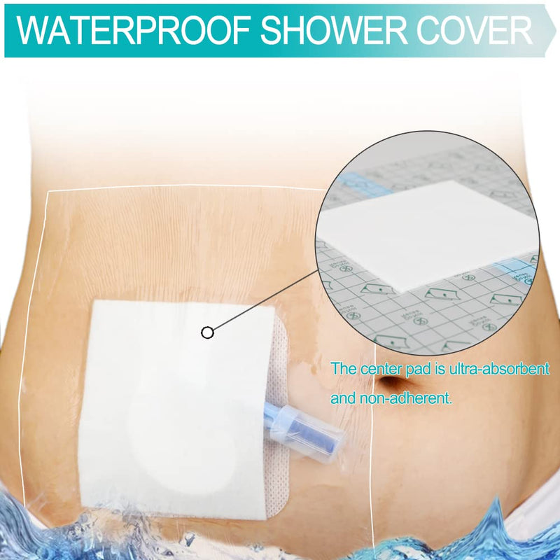 [Australia] - Waterproof Dialysis Catheter Shower Cover 8x8 - No Glue On The Center of The Patch, PD Peritoneal Dialysis Port Shower Protector Shield Island Bandage Dressing Patch Accessories (Pack of 25) (8"x8"+pad)-25pcs 