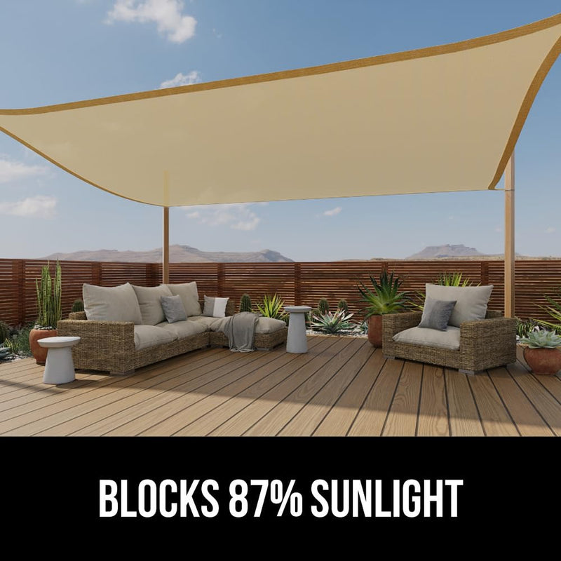GORILLA GRIP Windproof Umbrella and Shade Sail, Umbrella is Compact in Black Color, Shade Sail is UV Resistant in Sand Color, 2 Item Bundle