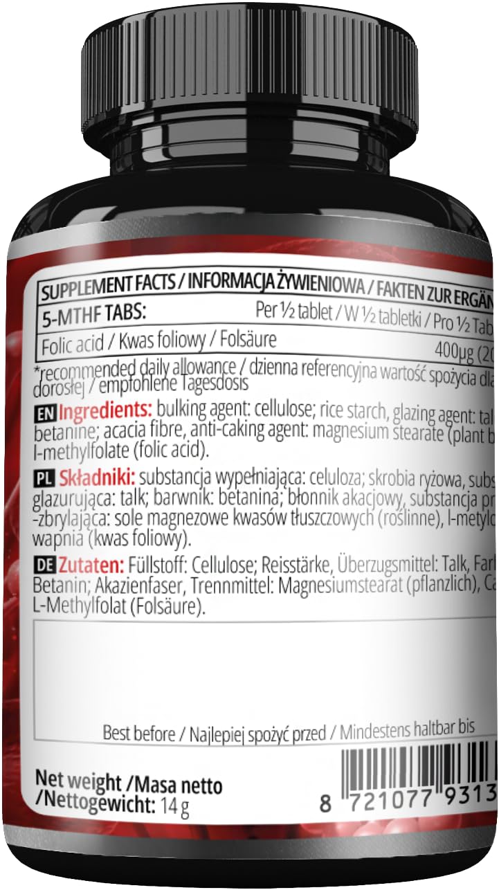 5-MTHF Tabs - 400 µg L-methylfolate per Serving - 60 Tablets - 4 Month Supply - Supports Psychological Functions and Reduces Fatigue - Dietary Supplement by Apollo's Hegemony