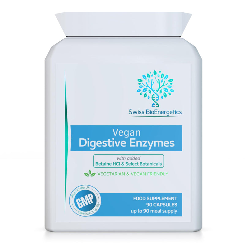 Vegan Digestive Enzymes with Betaine HCl - providing Bromelain, Amylase, Protease, Lipase, Papain, Apple Cider Vinegar, Ginger, Caraway, Turmeric, Peppermint, Fennel & Chamomile | 90 capsules, UK Made