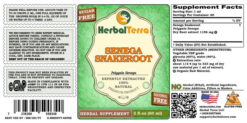 [Australia] - Senega Snakeroot (Polygala Senega) Glycerite, Dried Roots Alcohol-Free Liquid Extract 2 oz 2 Fl Oz (Pack of 1) 