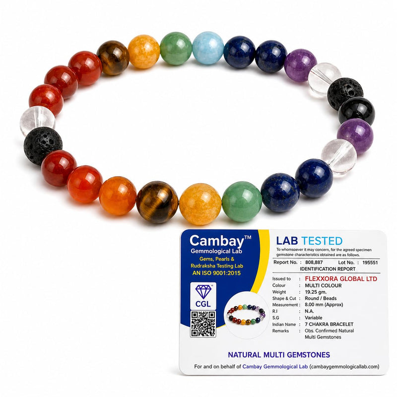 Healing Crystal Bracelet for Women & Men – Protection, Abundance, Calm & Positive Energy | Seven Chakra Gemstone Bracelet Collection | Adjustable Crystal Bracelet with Authenticity Certificate Multi