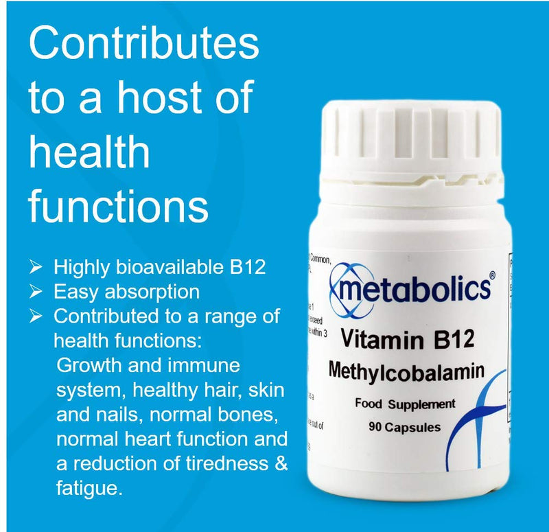 Vitamin B12 Methylcobalamin 1000mcg by Metabolics — Vitamin B12 Supplement Containing Only Methylcobalamin — Contributes to the Reduction of Tiredness & Fatigue | Additive Free