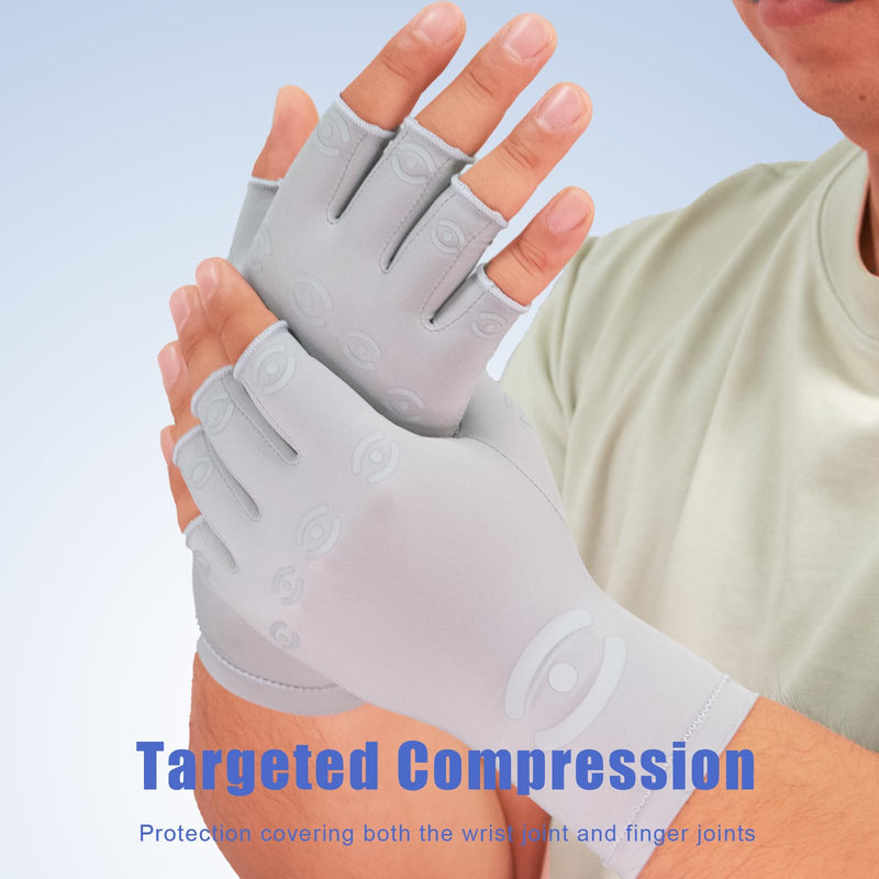 All-Around Compression Arthritis Gloves for Women & Men for Pain，Rheumatoid Arthritis, Carpal Tunnel Relief Glove Grey Large