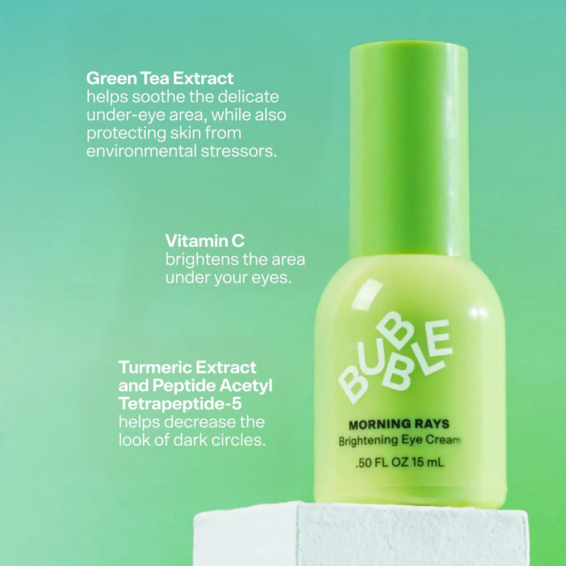 Bubble Skincare Morning Rays Brightening Eye Cream - Vitamin C Under Eye Cream for Dark Circles & Puffiness - Enriched with Green Tea Extract to Calm, Protect & Soothe Skin (15ml)