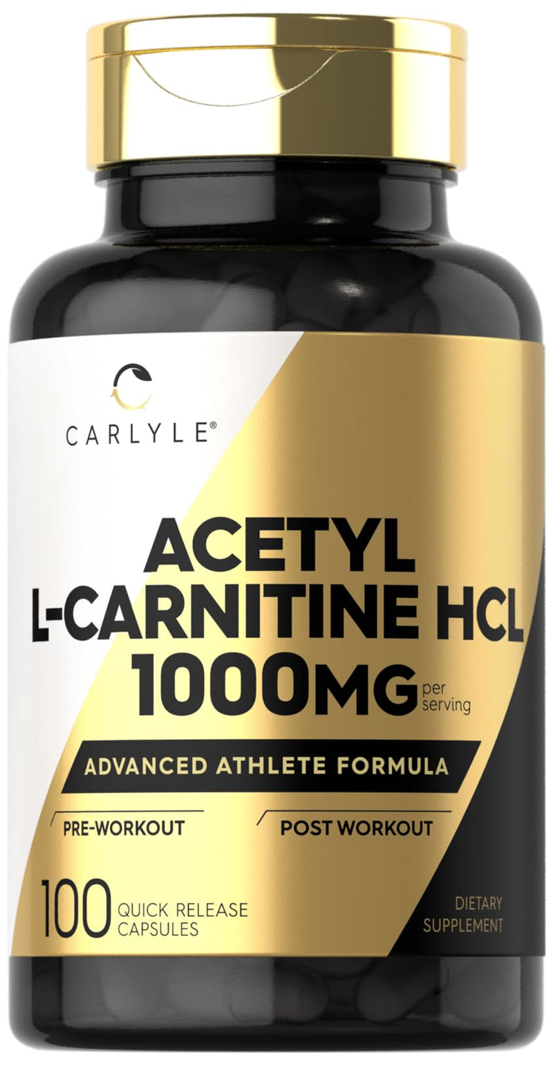 Carlyle Acetyl L-Carnitine HCL Capsules| 1000mg | 100 Count | Non-GMO and Gluten Free Supplement 100 Count (Pack of 1)