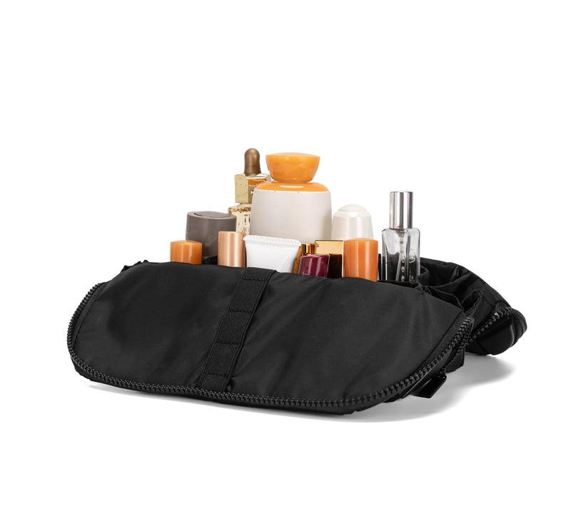 ITSCOSY Vertical Makeup Bag for Women，Waterproof Toiletry Bag,Travel Foldable Storage Organizer, Large Capacity Cosmetic Bag with 27 Pockets,Daily Skincare&Toiletry and Travel Necessity (Black) Black
