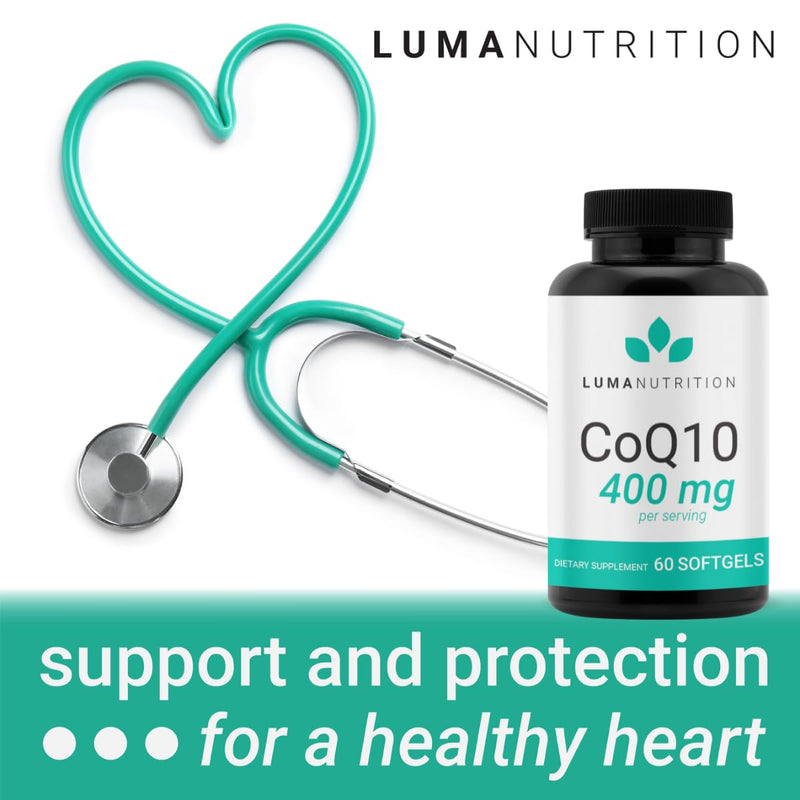 [Australia] - Luma Nutrition CoQ10 400mg Softgels - Premium Coenzyme Q10 - Co Q-10 200mg Softgel / 400mg Per Serving - 60 Liquid Softgels 