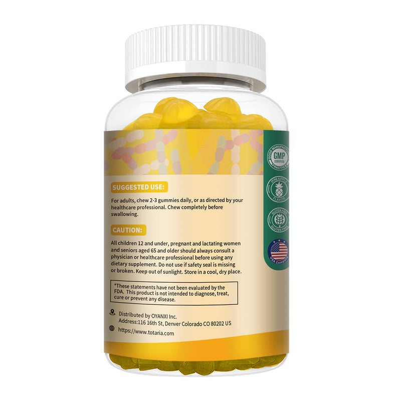 9-in-1 Sugar-free Probiotic Fiber Gummies for Adults & Teens, Pineapple | Fiber Supplement w/ Psyllium Husk, Bacillus Coagulans, FOS, Inulin, Apple Cider Vinegar for Digestion & Gut, 60 Vegan Gummies 60 Count (Pack of 1)