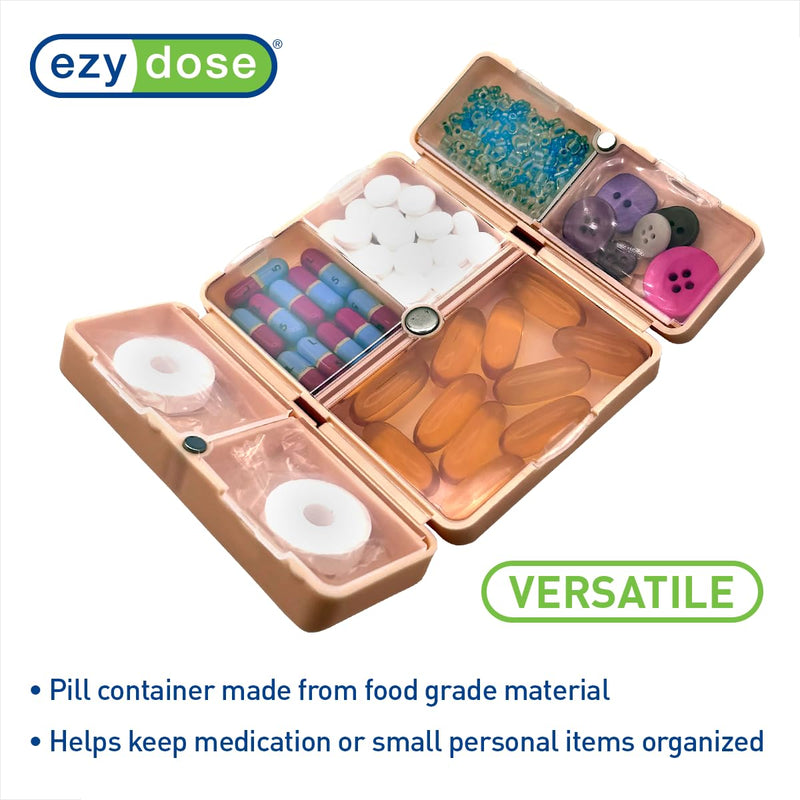Ezy Dose Bi-Foldable Pill Organizer, Magnetic Snap-Shut Closure, Peach | Compact Daily Vitamin & Supplement Medicine Case, 7 Individual Compartments with Various Sizes, Travel-Friendly, BPA-Free 1-Pack