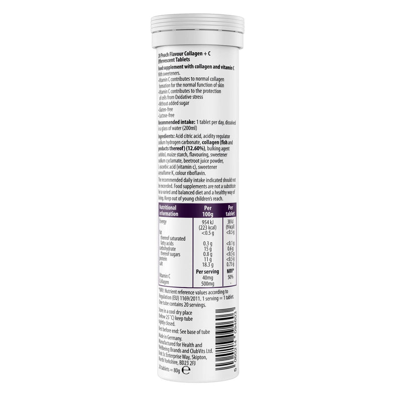 Collagen Effervescent - Marine Collagen & Vitamin C Supplement - 500mg Per Tablet (4 Tubes) Beauty & Co 20 count (Pack of 4)