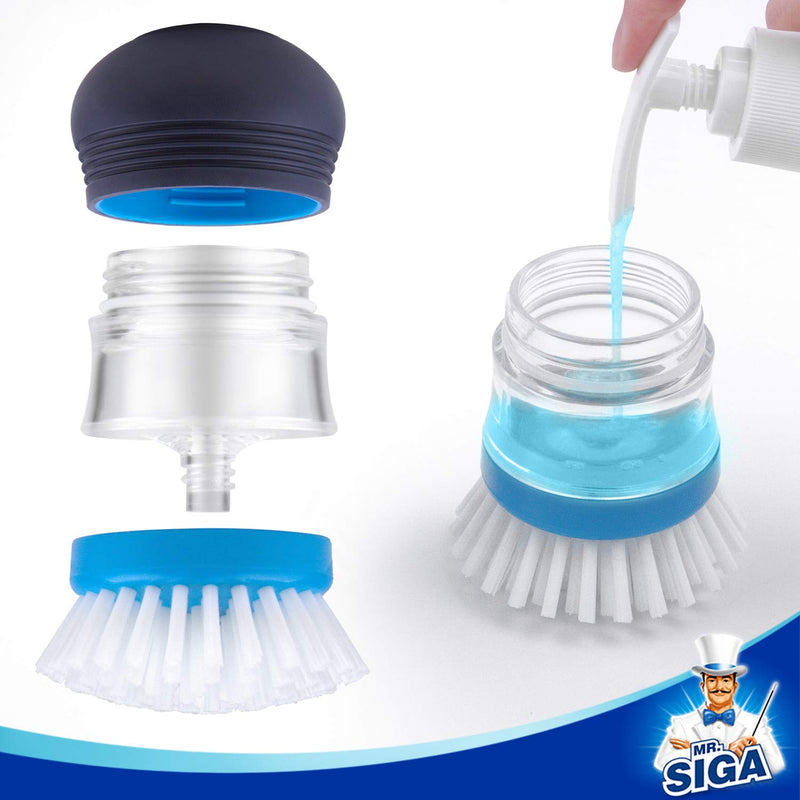 [Australia] - MR.SIGA Soap Dispensing Palm Brush Storage Set, Kitchen Brush with Holder for Pot Pan Sink Cleaning, 1 Set Navy 