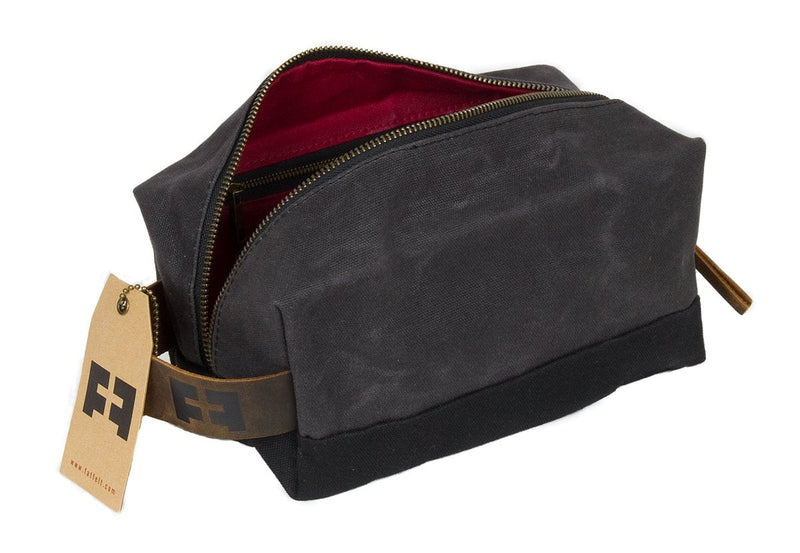 the DOPP KIT | Waxed Cotton Canvas shave and toiletries bag with leather handle Night Sky
