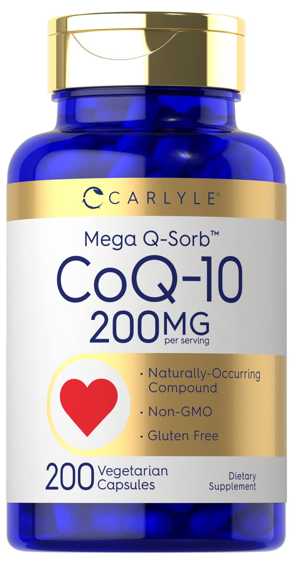 Carlyle CoQ10 200mg | 200 Capsules | Mega Q-Sorb Coenzyme Q-10 | Vegetarian, Non-GMO, Gluten Free