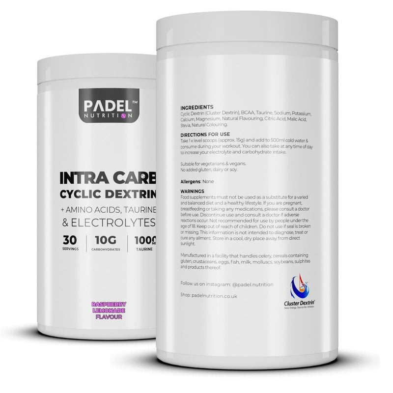 Intra CARB Supplement for Padel Tennis - 30 Servings | Intra Match Fuel with Cluster Dextrin | Sustained Energy, Muscle Support & Electrolyte Balance by Padel Nutrition (Raspberry Lemonade) Raspberry Lemonade