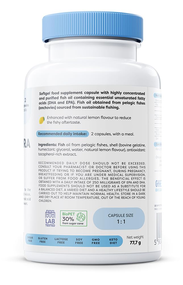 Osavi Omega–3 Extra Molecularly Distilled 1300 mg – 120 Softgels | Lemon Flavor | EPA & DHA for Heart Health, Brain Function, and Vision I Molecular Distillation for Maximum Purity 120 count (Pack of 1)