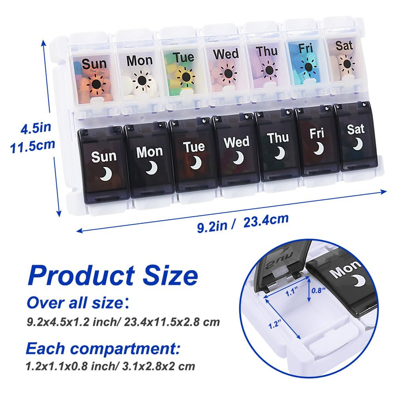 [Australia] - HRX Package Large Pill Organizer 2 Times a Day, Push Button Weekly Medicine Box Vitamin Cases for 7 Day AM PM Black and White 