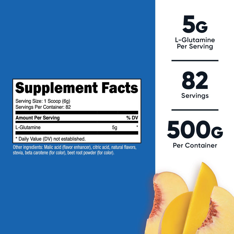 [Australia] - Nutricost L-Glutamine Powder Sweetened with Stevia (500 Grams, Peach Mango) - Supplement for Gut Support, 5 Grams of L-Glutamine Per Serving - Gluten Free, Non-GMO 1.12 Pound (Pack of 1) 