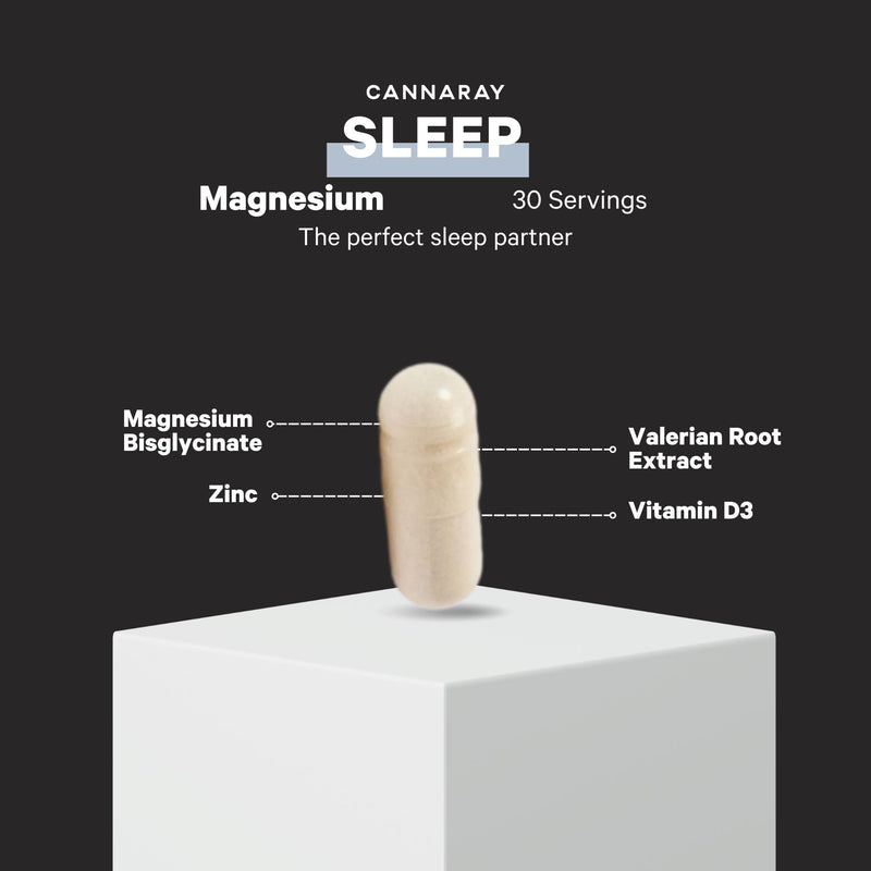 CANNARAY Magnesium Capsules 300mg with Added Valerian Root and Vitamin D. Supports Natural Sleep and Immunity