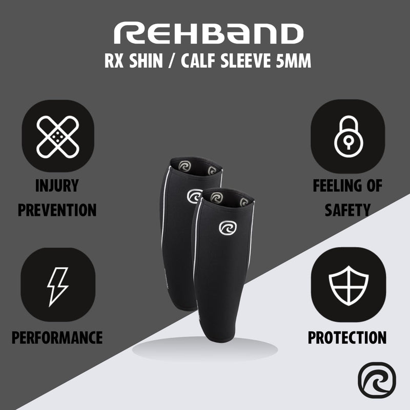 Rehband 5mm Neoprene Shin Calf Sleeve, Compression Support Men & Women for Calf and Shin, Promotes Blood Circulation, Ideal for Strength Training Black - 1 Piece Large