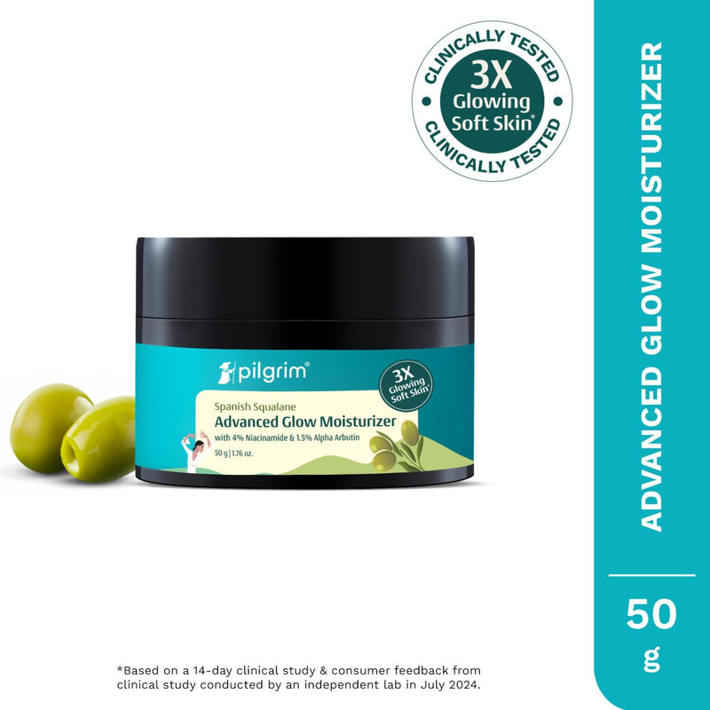 Pilgrim Squalane Glow Face Moisturizer with Vitamin C & Niacinamide | Lightweight Hydrating Daily Face Cream for Radiant Skin | For All Skin Types | 1.76 Oz (50g)