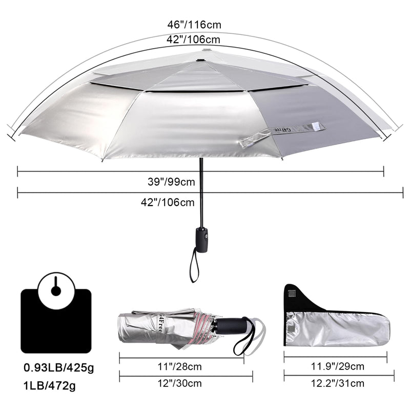 G4Free UPF 50+ UV Protection Travel Umbrella 46 Inch 46 Inch Reverse Windproof Umbrella for Sun&Rain