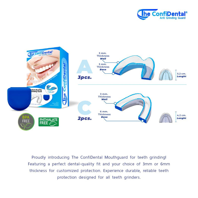 [Australia] - The ConfiDental Mouth Guard for Teeth Grinding and Clenching - Moldable Dental Nightguard Protection for Mild to Heavy Teeth Grinders at Night - 5-Pack (3 Regular, 2 Heavy-Duty) Blue Box (5 Pcs) - V.1 Model A (3 pcs) + Model C (2 pcs) – V.1 