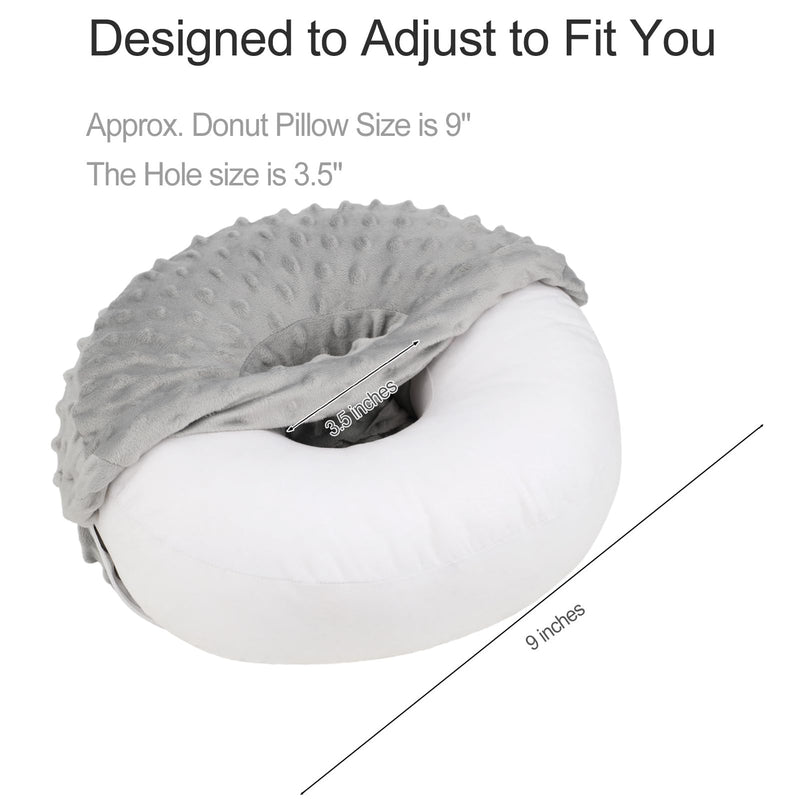 Ear Piercing Pillows with Washable Covers for Side Sleepping with an Holes Full Open Zipper CNH Pressure Sore Relief O-Shaped Cartilage Support Protector Cushion Minky Dot Grey