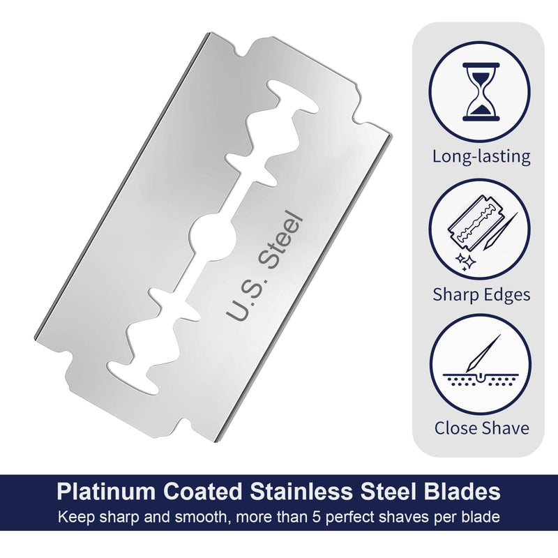 Rose Gold Safety Razor with Stand - Single Blade Razors for Women - Reusable Metal Razor, with 10 Double Edge Blades, Smooth & Close Shave Rose Gold Razor with Stand