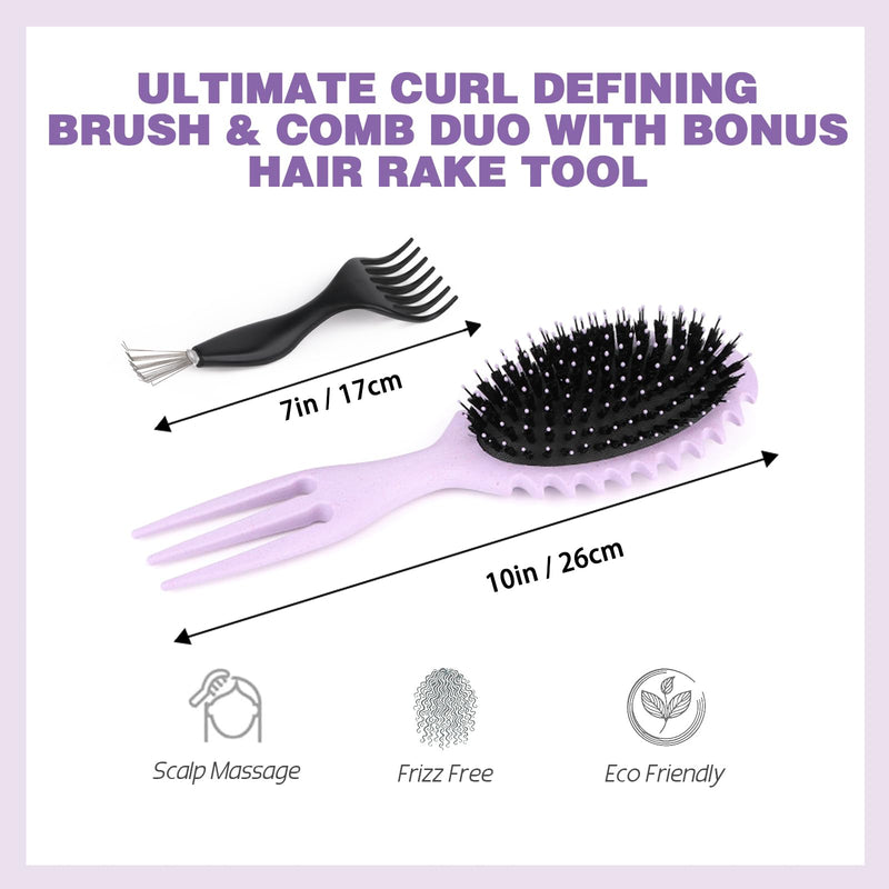 [Australia] - Curl Defining Brush for Curly Hair - Styling and Detangler Brush with Comb for Curly Hair; Includes Bonus Hairstyling Tool; Vegan Fiber and Nylon Faux Boar Bristles to Smooth and Detangle Purple Large 