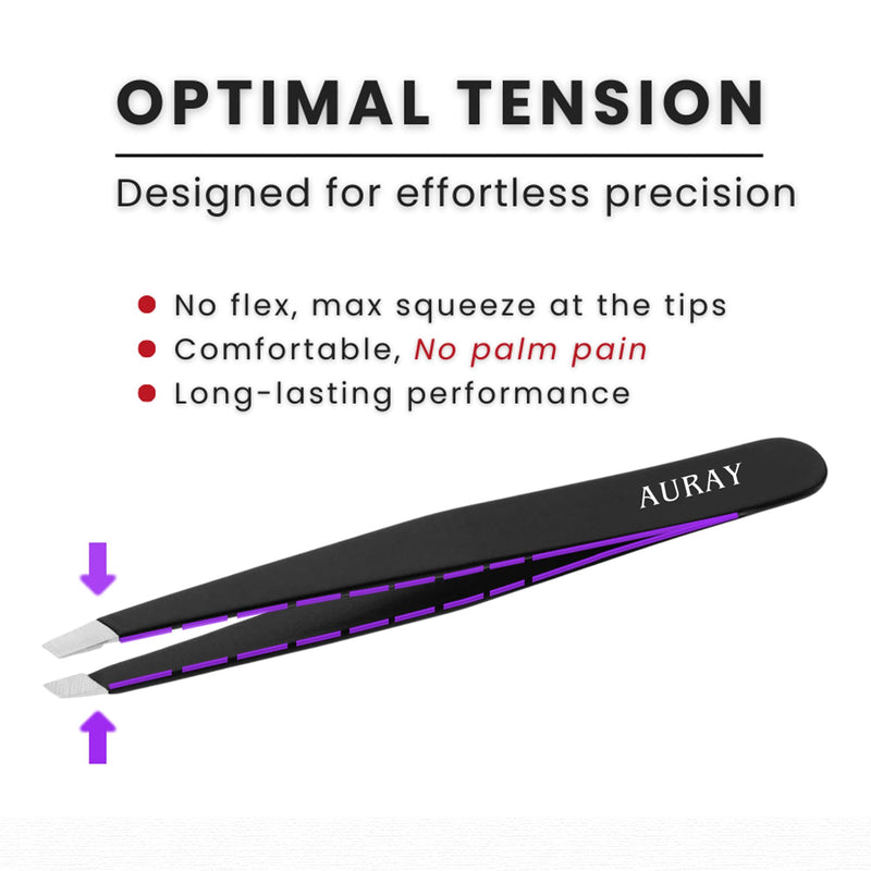 Eyebrow Tweezers Women Facial Hair, Stainless Steel Facial Hair Removal Precision Tweezer for Men & Women in Black, Slanted Tip Eyebrow Plucker for Easy Plucking, Professional Tweezers by AURAY (10) 10