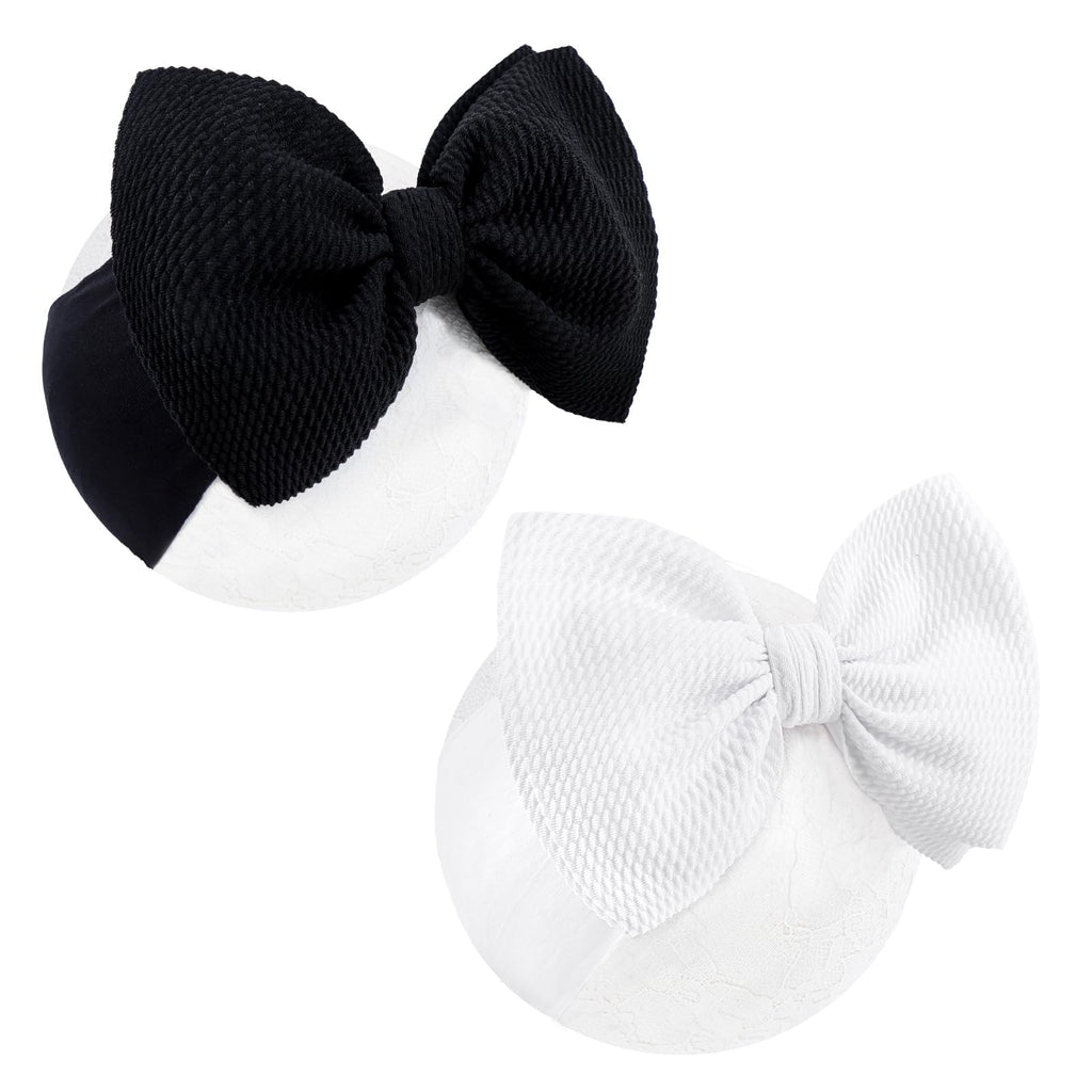 YanJie Baby Girl Headbands Newborn Black Bow Baby Girl Bows White Baby Headbands Nylon Infant Toddler Hair Bow Baby 0-6 Months Hair Accessories 0-6'' black white