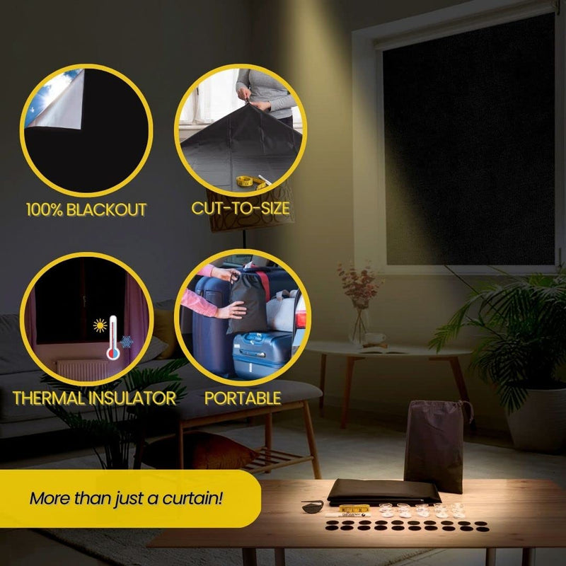 [Australia] - Portable Blackout Curtains 118x58 Shades - 100% Black Out Window Inserts, Temporary Home Blinds Nursery Baby Bedroom No Drill Curtain Cut to Size Sun Light Blocker Velcro & Suction Cups Room & Travel 