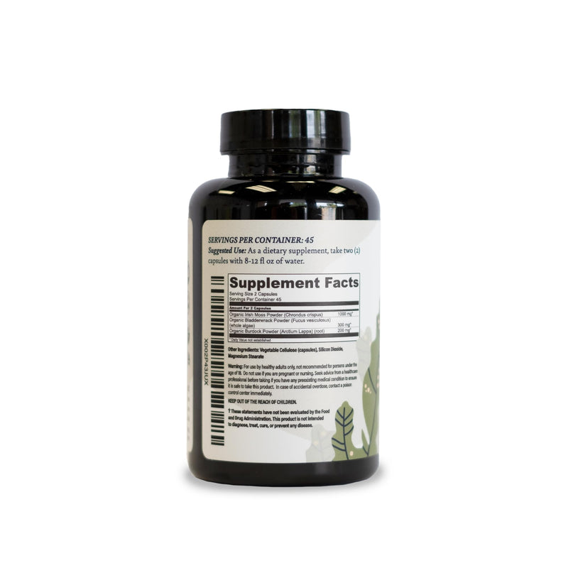 Gold Sea Moss Superfood Bundle - Organic Seamoss Raw & Irish Sea Moss, Bladderwrack and Burdock Root Capsules