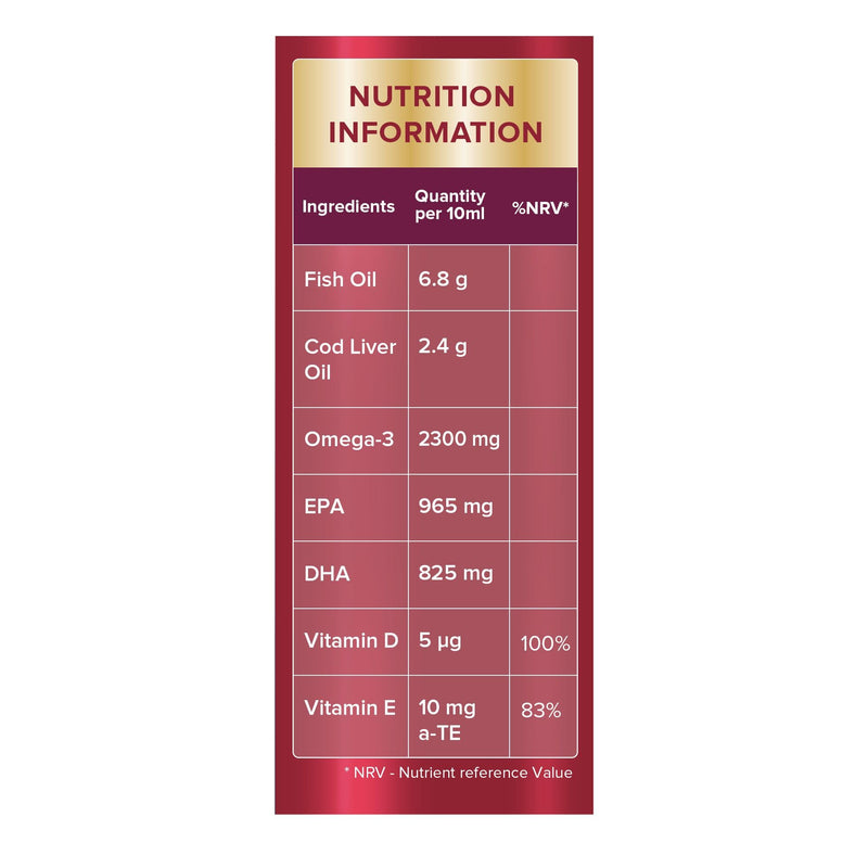 Seven Seas Omega-3 Fish Oil Plus Cod Liver Oil MAX Strength, with Omega-3, Vitamins D and Vitamin E. Food Supplement for Brain2 & Body1-4 Support, 450ml Liquid