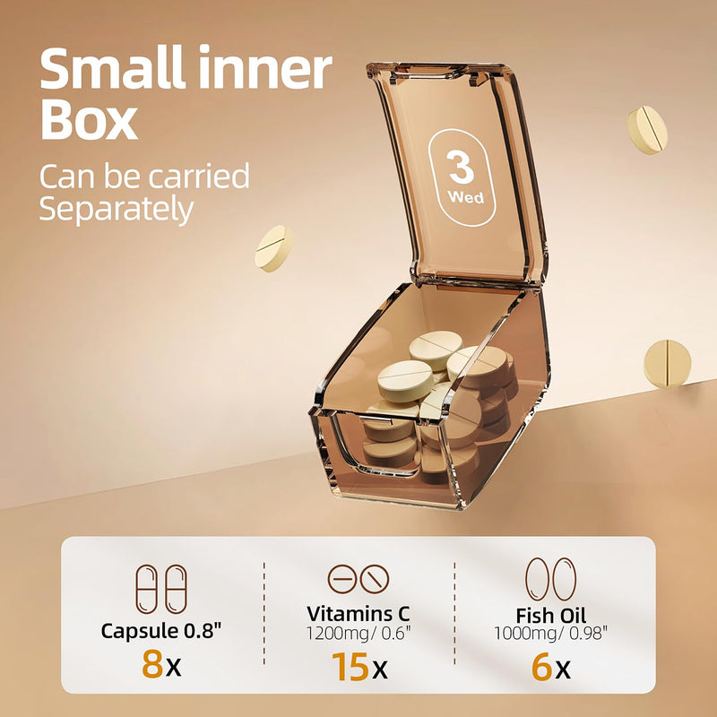 7 Day -Pill -Organizer with Removable -Daily Boxes – Large Capacity BPA-Free Weekly Medicine Box, Transparent Moisture-Proof Vitamin Organizer with Secure Lid & Travel-Friendly Design