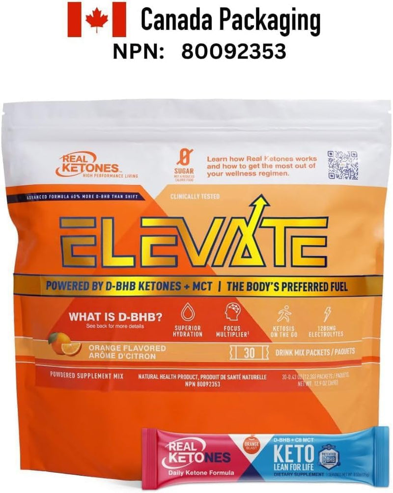 [Australia] - Real Ketones MCT & BHB Exogenous Ketones Drink Mix Packets Elevate Keto Electrolytes Powder Packets No Sugar with 4 Main Electrolytes plus Hydrating Proprietary Keto BHB - 30 Pack Orange Orange Blast 