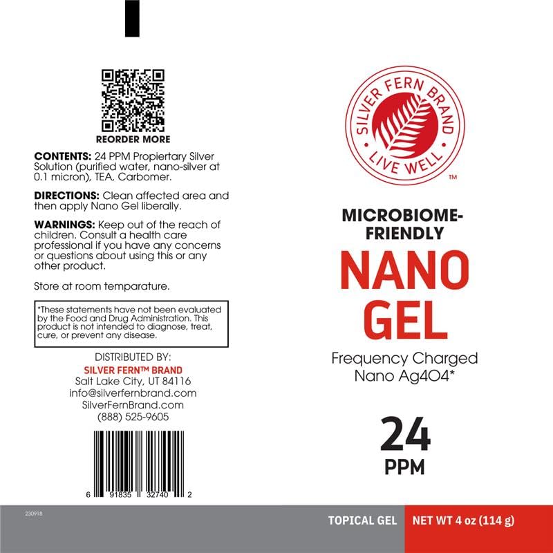 [Australia] - Silver Fern Brand ‚Äì Nano Gel Frequency Charged Silver 24PPM ‚Äì Skin Support for Cuts, Burns, Imbalances & Irritations ‚Äì Fast-Absorbing Silver Gel ‚Äì Microbiome-Friendly & GRAS Certified ‚Äì 4 oz 