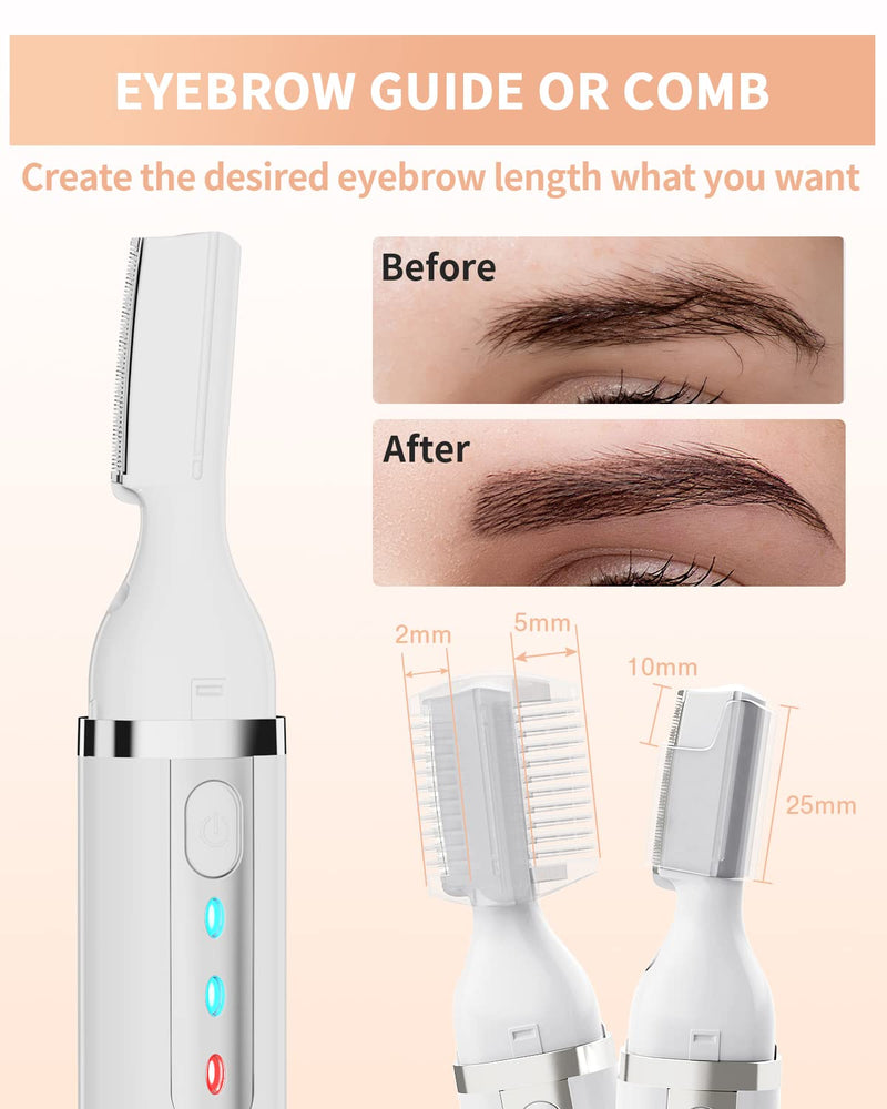 [Australia] - Eyebrow Trimmer, Electric Eyebrow Razor for Women Men, Rechargeable Painless LED Light Facial Hair Shaver Remover with Rinseable Blade for Face Lips Neck Leg White 