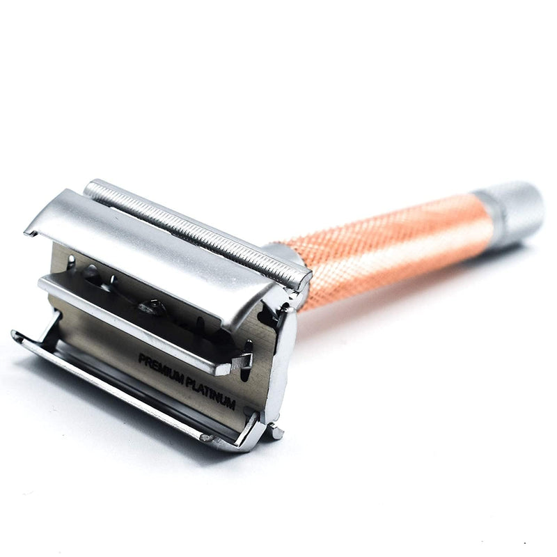 Parker 74R Rose Gold – Long Handle Butterfly Open Safety Razor for Men | Heavyweight Double Edge Razor Includes 5 Premium Platinum Blades