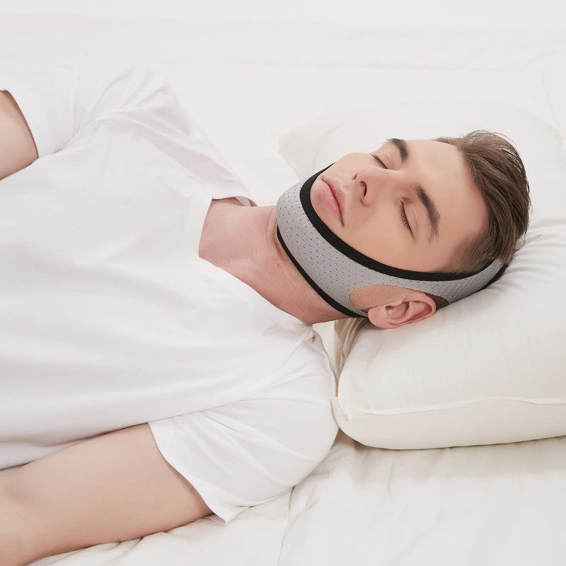 [Australia] - Anti Snoring Chin Strap for Cpap Users, KeyBegin Adjustable Chin Strap for Snoring Chin Strap for Sleeping, Upgraded Cpap Chin Strap to Keep Mouth Closed While Sleeping(Grey) 