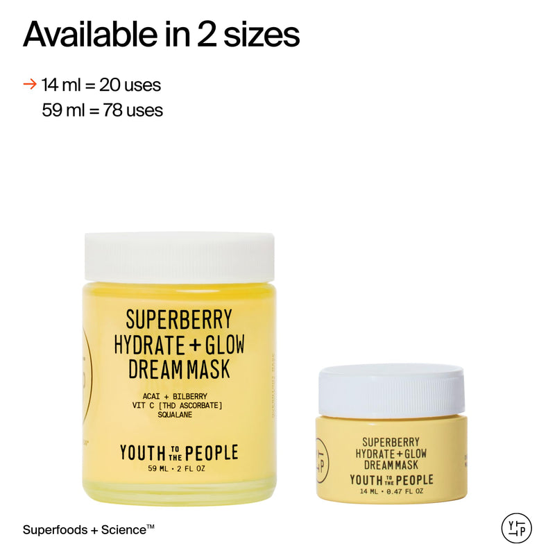Youth To The People Superberry Dream Mask - Hydrate + Glow Face Moisturizer | Vitamin C Brightening Night Cream - Antioxidant-Rich Hydration, Radiant Glow, For Dry/Dull Skin, Uneven Tone, Non-comedogenic 2 Ounce