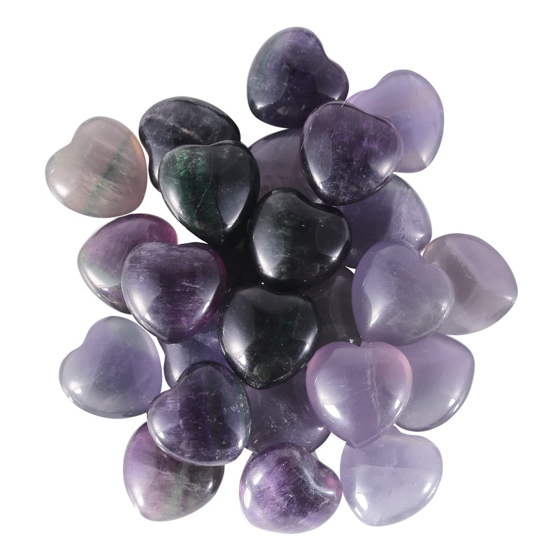 SUNYIK Pack of 10 0.8" Mini Natural Fluorite Heart Worry Stones | Healing Crystal Worry Palm Pocket Stone for Anxiety Stress Relief, Polished Heart Rocks Valentines Gift for Meditation Yoga