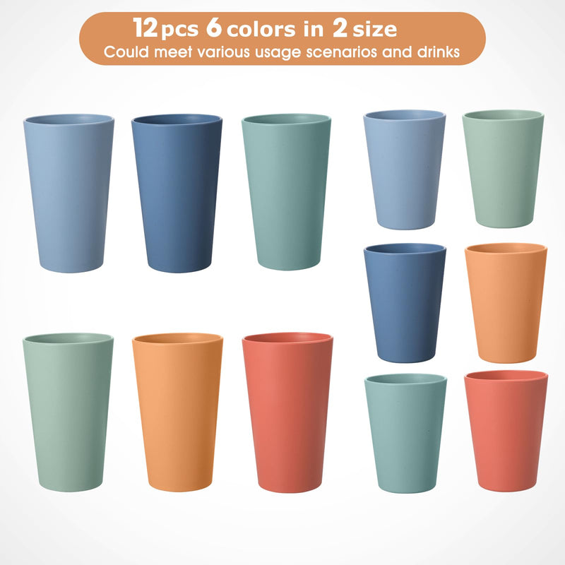 [Australia] - Set of 12 Wheat Straw Cups, 6 Pcs 20 oz & 6 Pcs 12 oz Unbreakable Drinking Cups, Reusable Plastic Cups Sets, Water Glasses Tumblers, Microwave & Dishwasher Safe, Bpa Free, 6 Colors 