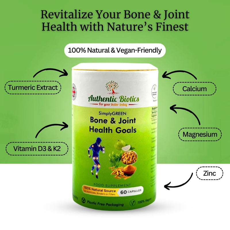 Vegan Joint Support – 60 Capsules with Calcium, Magnesium, Zinc, Vitamin D3, K2 & Turmeric – Multivitamin for Bone Strength, Muscle Function, Mobility & Flexibility – Men & Women 1