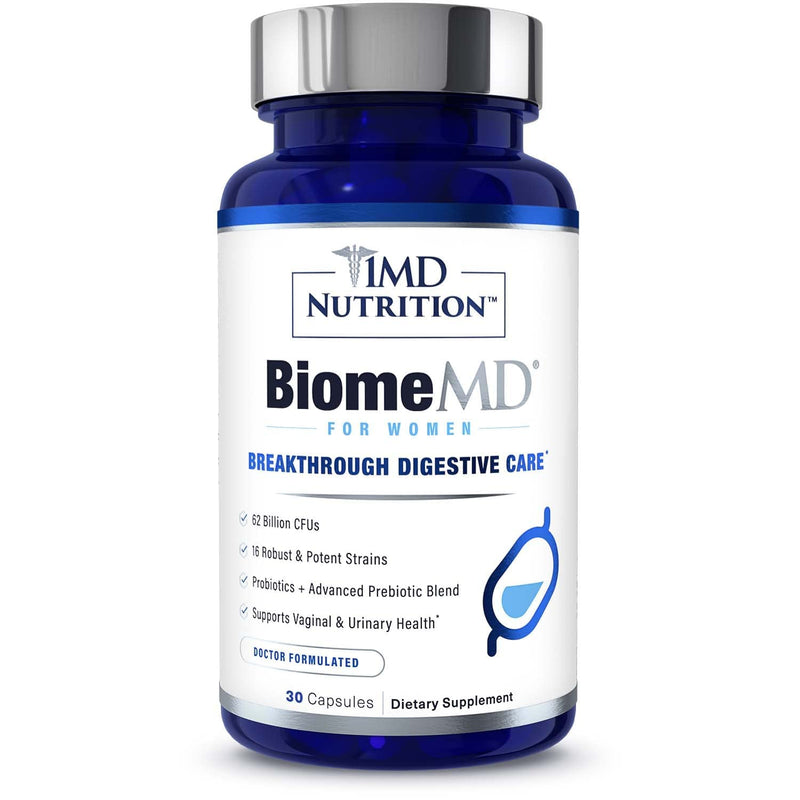 [Australia] - 1MD Nutrition BiomeMD Probiotics for Women - Daily Prebiotics and Probiotics for Women - More than 60 Billion CFUs, 15 Strains - Womens Probiotic to Support Urinary & Vaginal Health - 30 Capsules 30 Count (Pack of 1) 