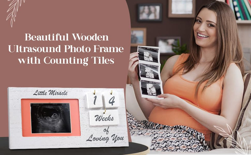 [Australia] - Ultrasound Picture Frames with Milestone Tracker - Multi Use White Baby Sonogram Picture Frame with Counting Tiles - Beautiful White Wooden Ultrasound Picture Frame or Ultrasound Photo Frame 